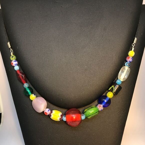 Hand Made Millefiore Glass Bead Necklace Woman Jewelry - Picture 1 of 4